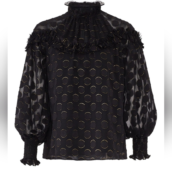 Monique Lhuillier Tops - ML MONIQUE LHUILLIER | $395 Dotted Long Sleeved Top S/M